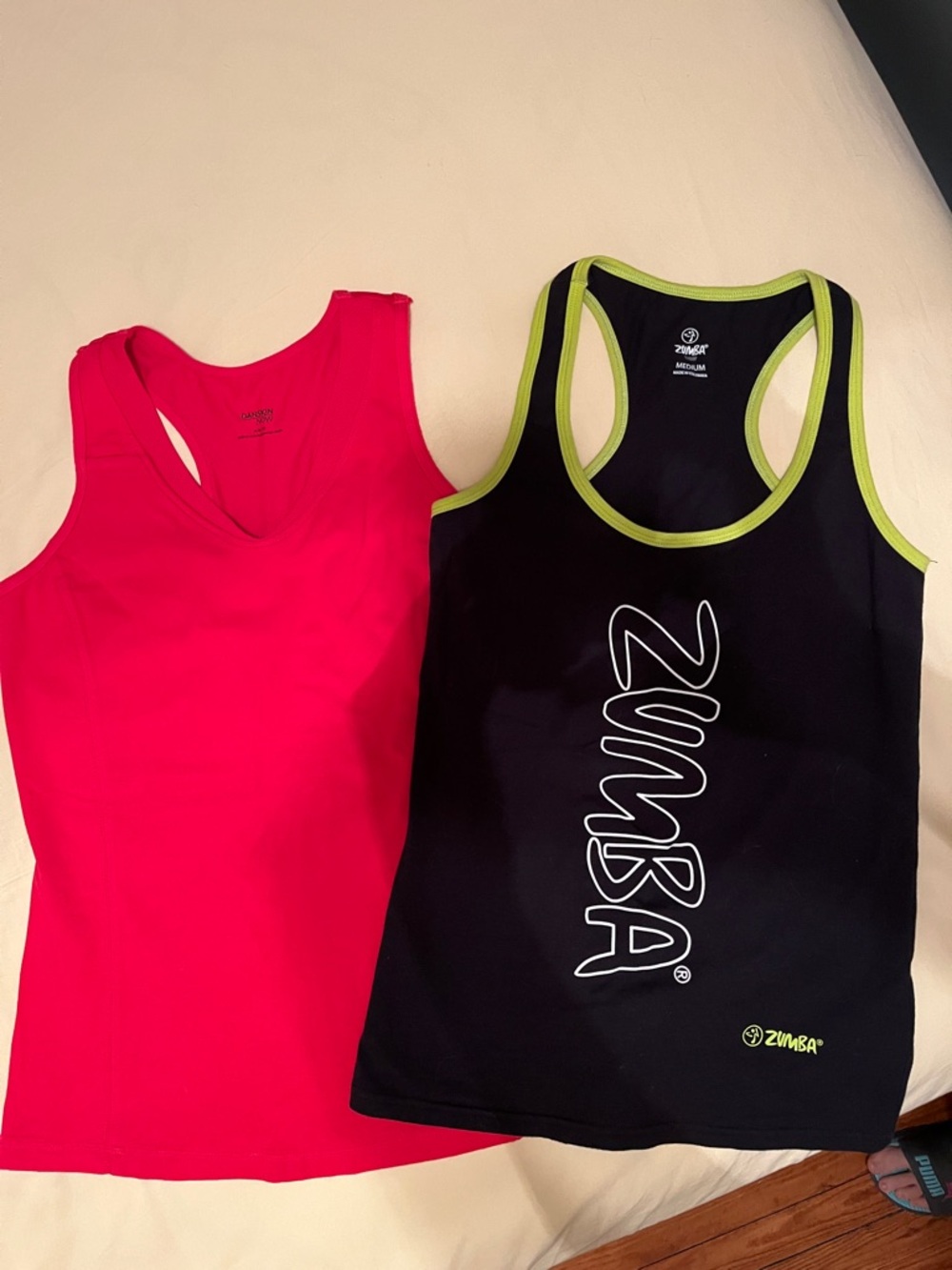 Bundle Zumba Fitness Graphic Tank Black and Bright Green & Danskin Red tank M
